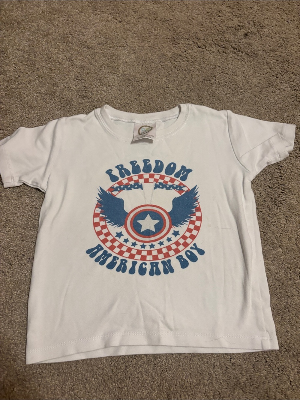 White Kids Short-Sleeve Tee with Red & Blue Freedom Graphic